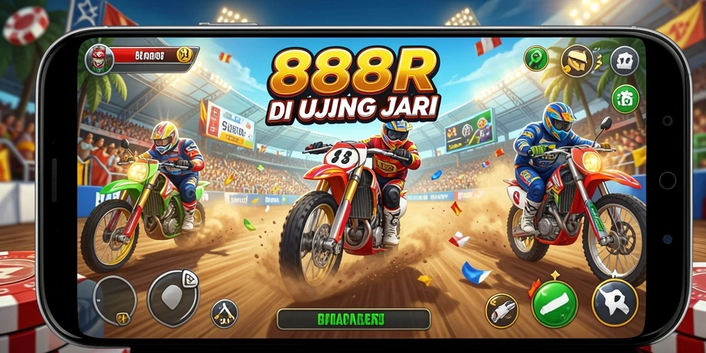 Screenshot utama 888R menampilkan aksi balapan yang mendebarkan.