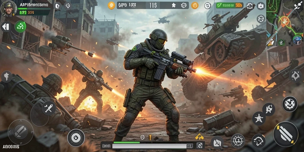 Tangkapan layar gameplay API66 menampilkan aksi tembak-tembakan yang intens.