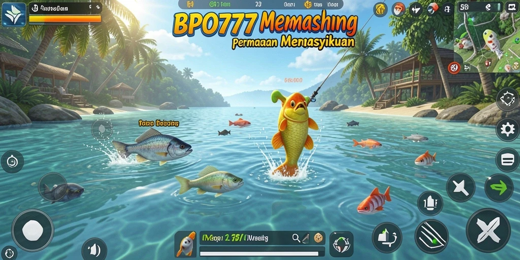 Screenshot tampilan gameplay BPO777 yang menampilkan suasana memancing yang seru.