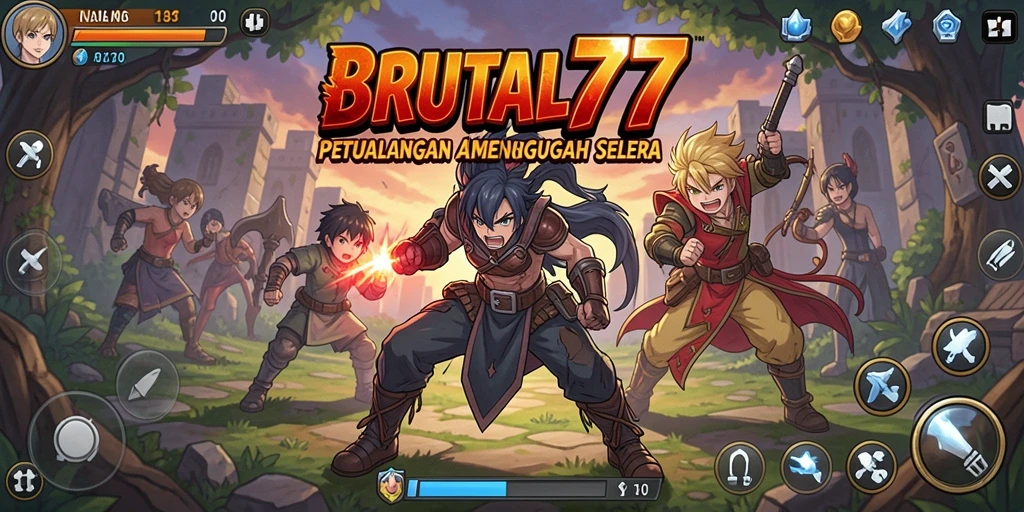 Screenshot BRUTAL77 menampilkan pertarungan karakter Anime yang epik.