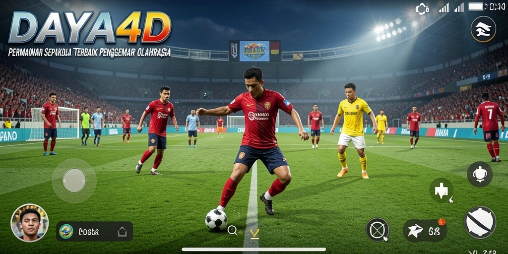 Screenshot utama menunjukkan permainan sepakbola yang mendebarkan.