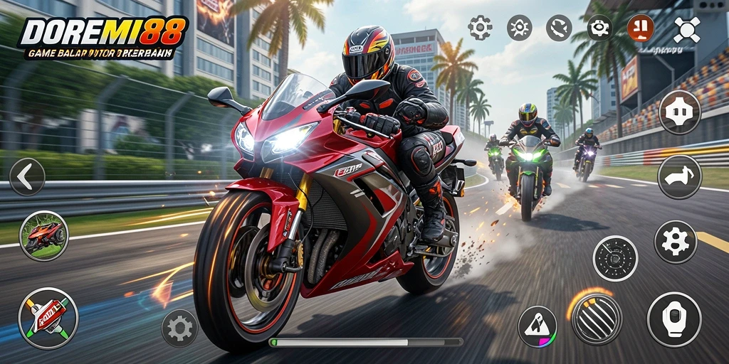 Tampilan menarik dari gameplay DOREMI88 yang menampilkan balapan motor seru.