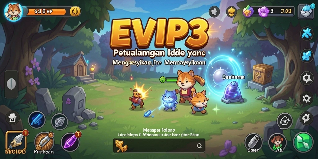 Tampilan screenshot utama EVIP3 menampilkan aksi gameplay Idle yang menarik.