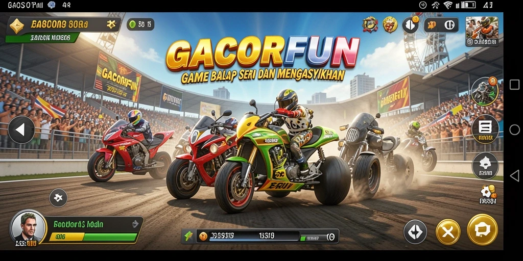 Screenshot utama GACORFUN menampilkan momen balapan seru.