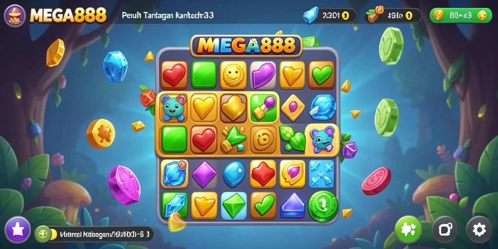 Screenshot gameplay MEGA888 menampilkan keseruan mencocokkan item dalam permainan Match-3.