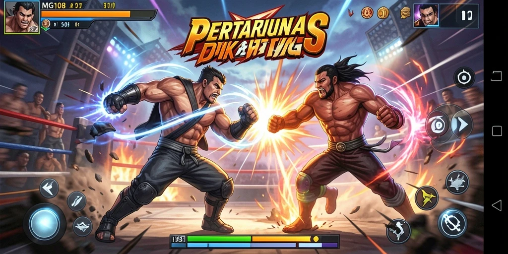 Screenshot dari permainan MG108 menunjukkan aksi pertarungan yang intens dan karakter yang dinamis.