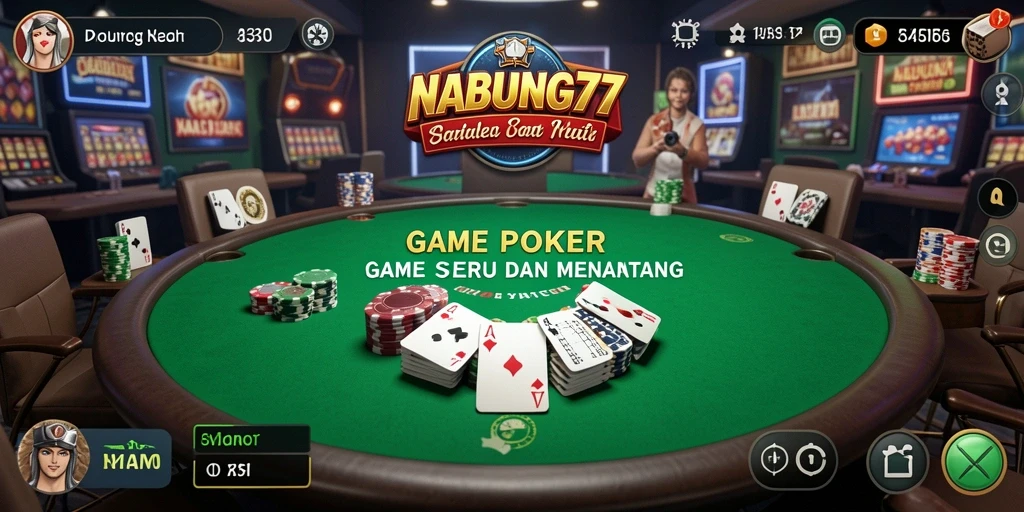 Screenshot gameplay NABUNG77 menampilkan aksi seru permainan poker.