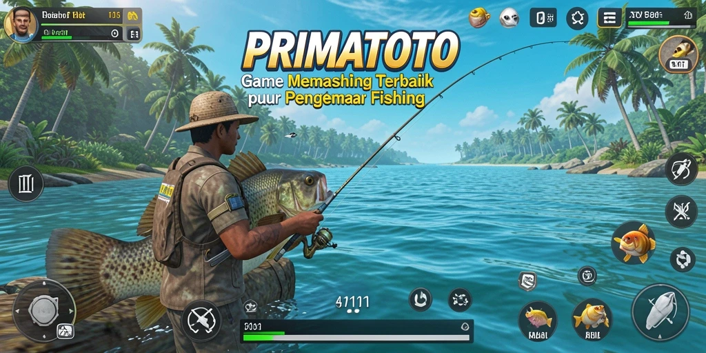Tampilan gameplay memancing yang mendebarkan di PRIMATOTO.