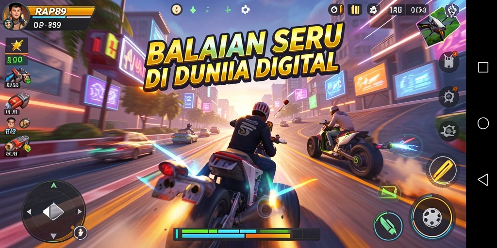 Screenshot gameplay balapan seru di RAP89 dengan mobil kustom.